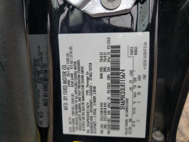 Photo 10 from auction – 2020 FORD FUSION SEL with VIN 3FA6P0CD3LR115674