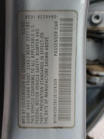 Photo 10 from auction – 2003 VOLKSWAGEN PASSAT GLS with VIN WVWVD63B03E328309