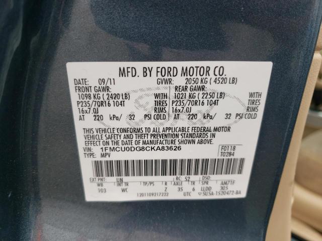 Photo 10 from auction – 2012 FORD ESCAPE XLT with VIN 1FMCU0DG8CKA83626