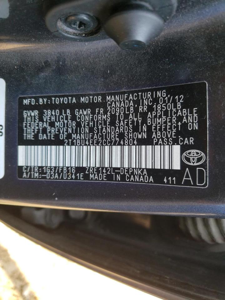 Photo 10 from auction – 2012 TOYOTA COROLLA LE with VIN 2T1BU4EE2CC774804