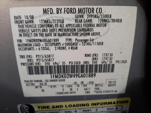 Photo 10 from auction – 2009 FORD TAURUS X S with VIN 1FMDK02W49GA01889