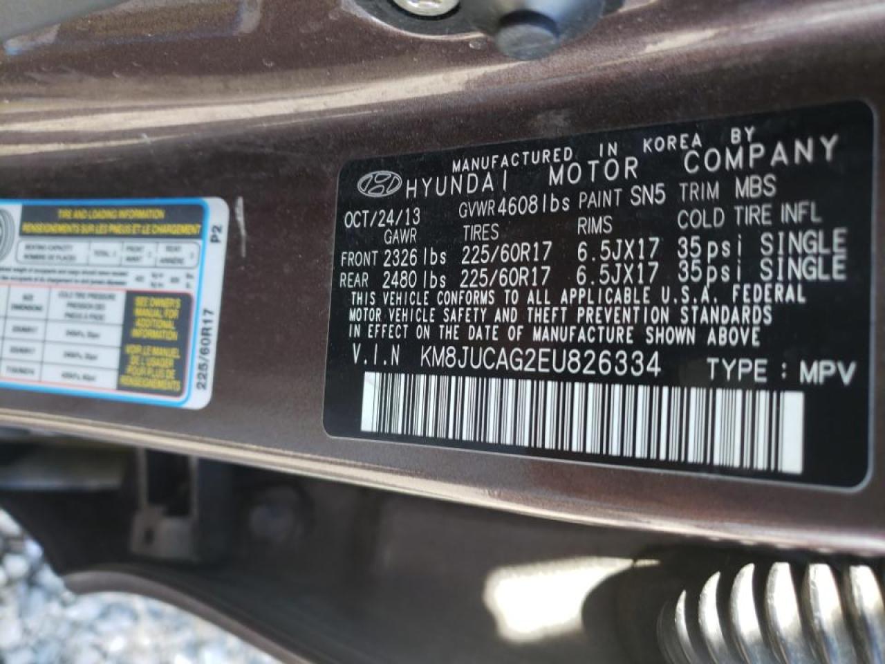 Photo 10 from auction – 2014 HYUNDAI TUCSON GLS with VIN KM8JUCAG2EU826334