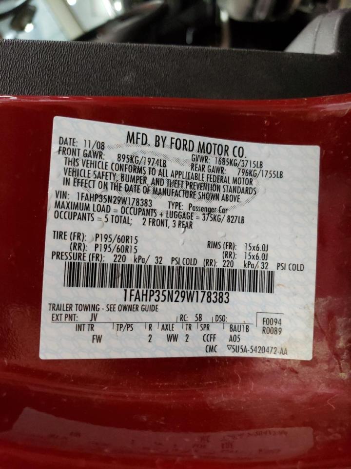 Photo 10 from auction – 2009 FORD FOCUS SE with VIN 1FAHP35N29W178383