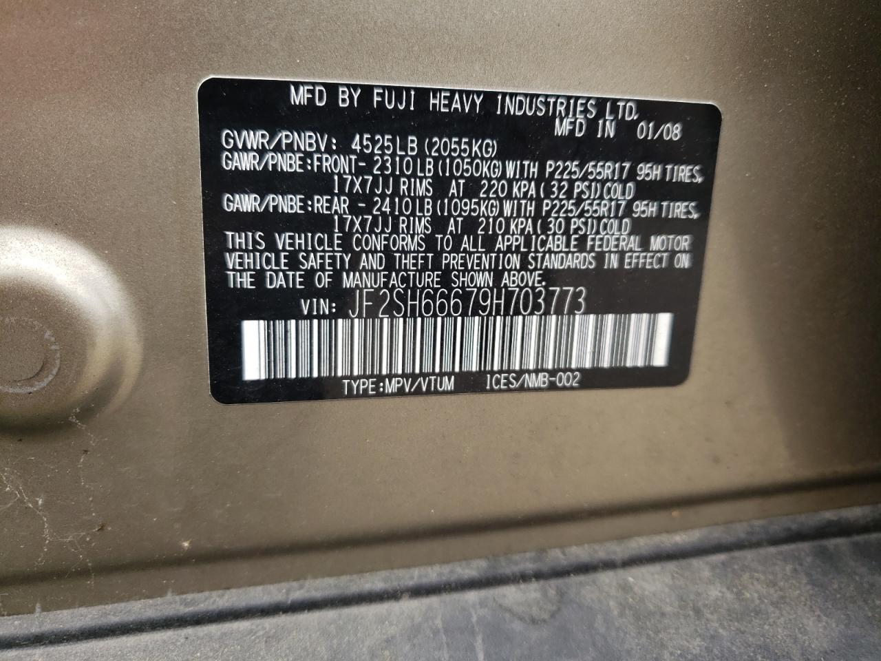 Zdjęcie 10 z aukcji – 2009 SUBARU FORESTER 2 z VIN JF2SH66679H703773