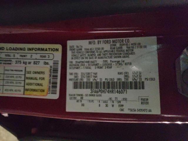 Photo 10 from auction – 2017 FORD FUSION SE with VIN 3FA6P0H74HR146071
