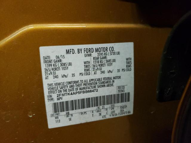 Photo 10 from auction – 2015 FORD EDGE SPORT with VIN 2FMTK4AP5FBB68472