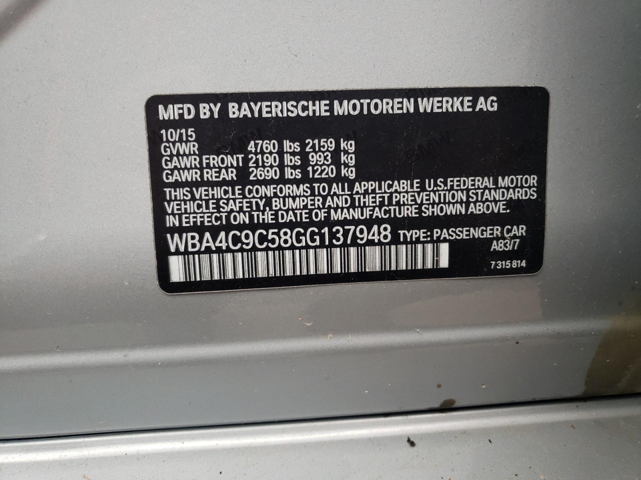 Photo 10 from auction – 2016 BMW 428 XI GRA with VIN WBA4C9C58GG137948