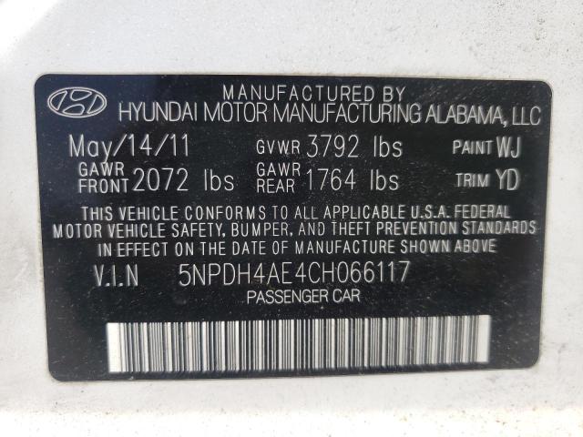 HYUNDAI ELANTRA 2012 with VIN 5NPDH4AE4CH066117 - Photo from auction