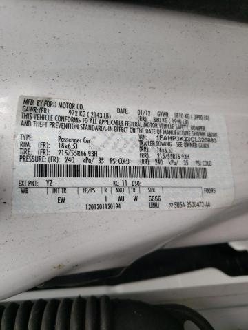 Photo 10 from auction – 2012 FORD FOCUS SE with VIN 1FAHP3K23CL326883