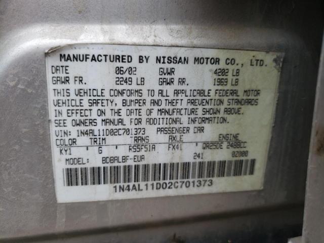 Photo 10 from auction – 2002 NISSAN ALTIMA BAS with VIN 1N4AL11D02C701373
