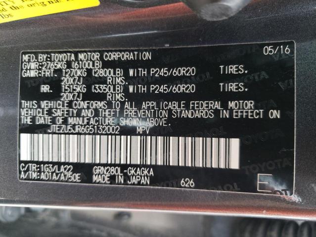 Photo 10 from auction – 2016 TOYOTA 4RUNNER SR with VIN JTEZU5JR6G5132002