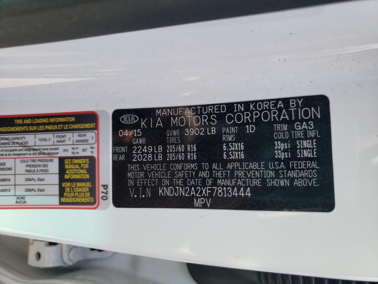 Photo 10 from auction – 2015 KIA SOUL with VIN KNDJN2A2XF7813444