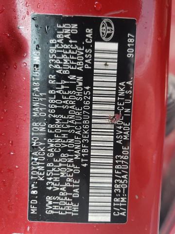 Photo 10 from auction – 2011 TOYOTA CAMRY BASE with VIN 4T1BF3EK6BU706254