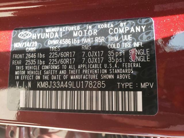 Photo 10 from auction – 2020 HYUNDAI TUCSON LIM with VIN KM8J33A49LU178285