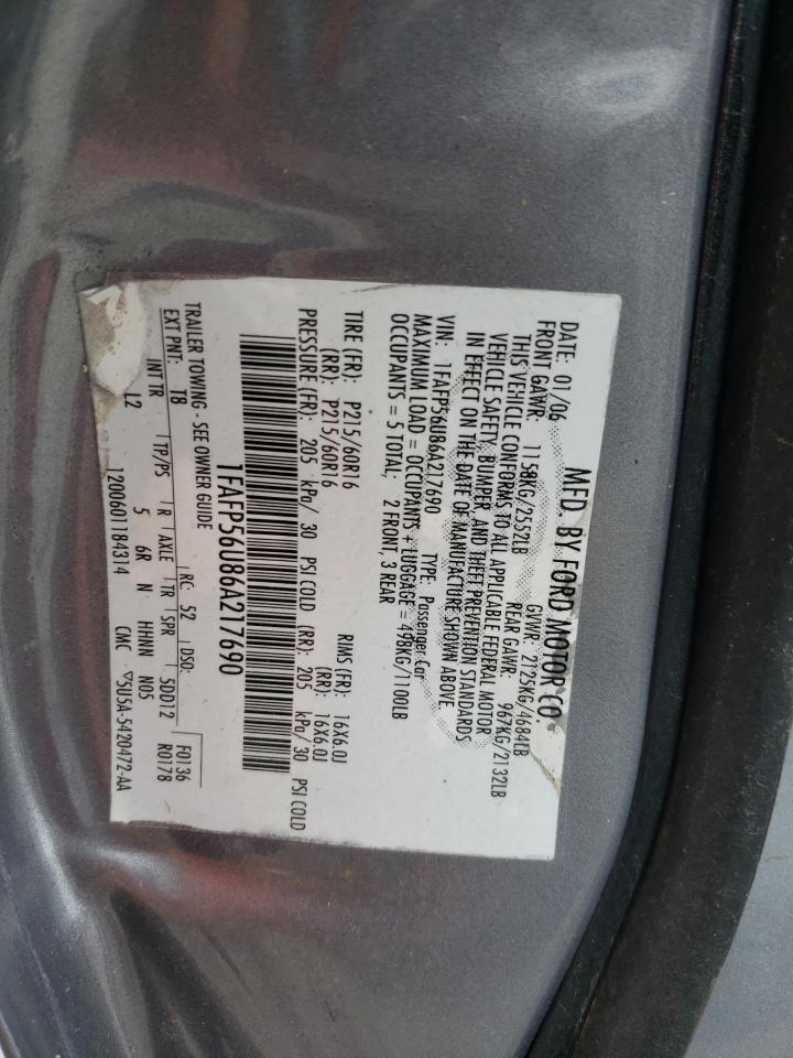 Фото 10 с аукциона – 2006 FORD TAURUS SEL с VIN 1FAFP56U86A217690