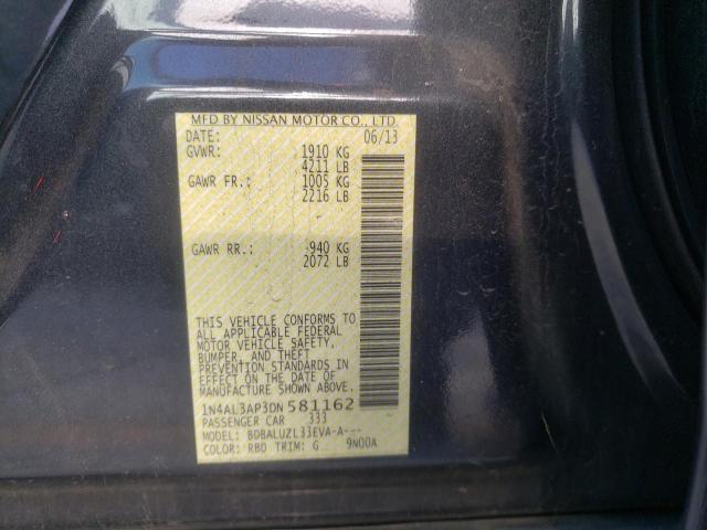 NISSAN ALTIMA 2.5 2013 with VIN 1N4AL3AP3DN581162 - Photo from auction
