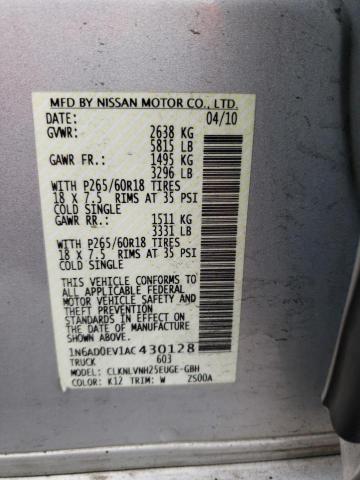 Photo 10 from auction – 2010 NISSAN FRONTIER C with VIN 1N6AD0EV1AC430128