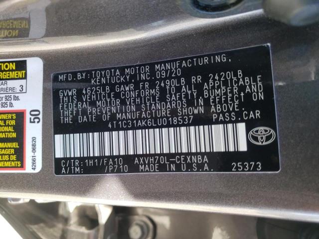 Photo 10 from auction – 2020 TOYOTA CAMRY LE with VIN 4T1C31AK6LU018537
