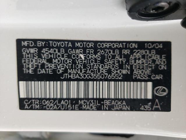 Photo 10 from auction – 2005 LEXUS ES 330 with VIN JTHBA30G355076552