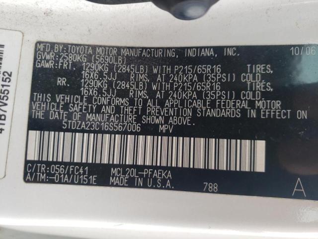 Photo 10 from auction – 2006 TOYOTA SIENNA CE with VIN 5TDZA23C16S567006