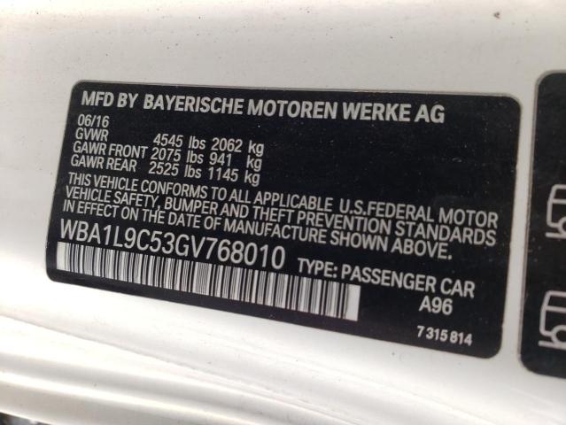 Photo 10 from auction – 2016 BMW 228 XI SUL with VIN WBA1L9C53GV768010