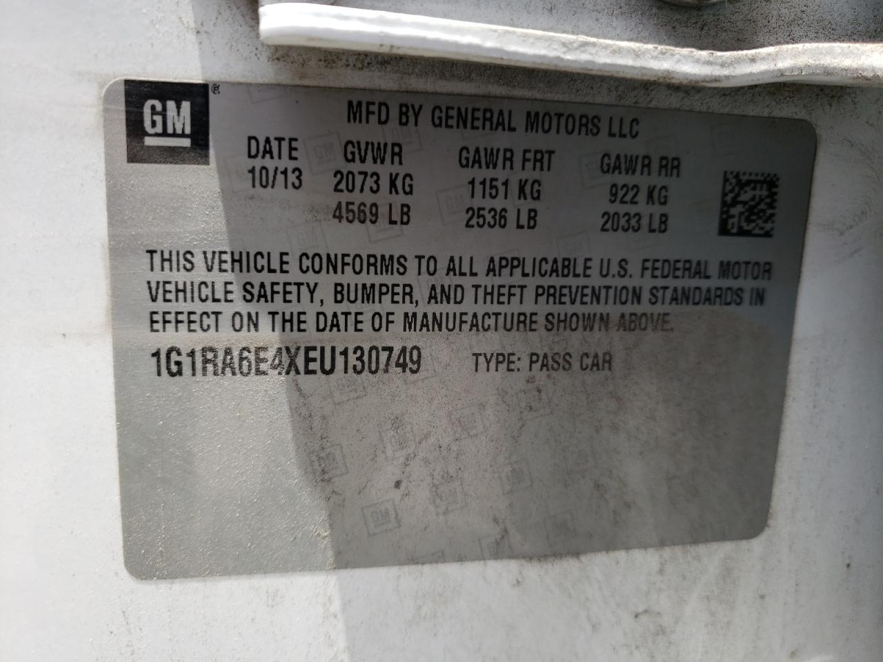 Photo 10 from auction – 2014 CHEVROLET VOLT with VIN 1G1RA6E4XEU130749