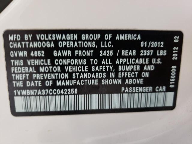 Photo 10 from auction – 2012 VOLKSWAGEN PASSAT SE with VIN 1VWBN7A37CC042256