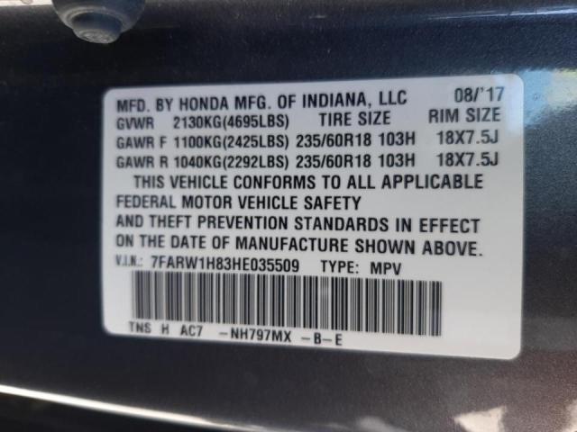 Photo 10 from auction – 2017 HONDA CR-V EXL with VIN 7FARW1H83HE035509