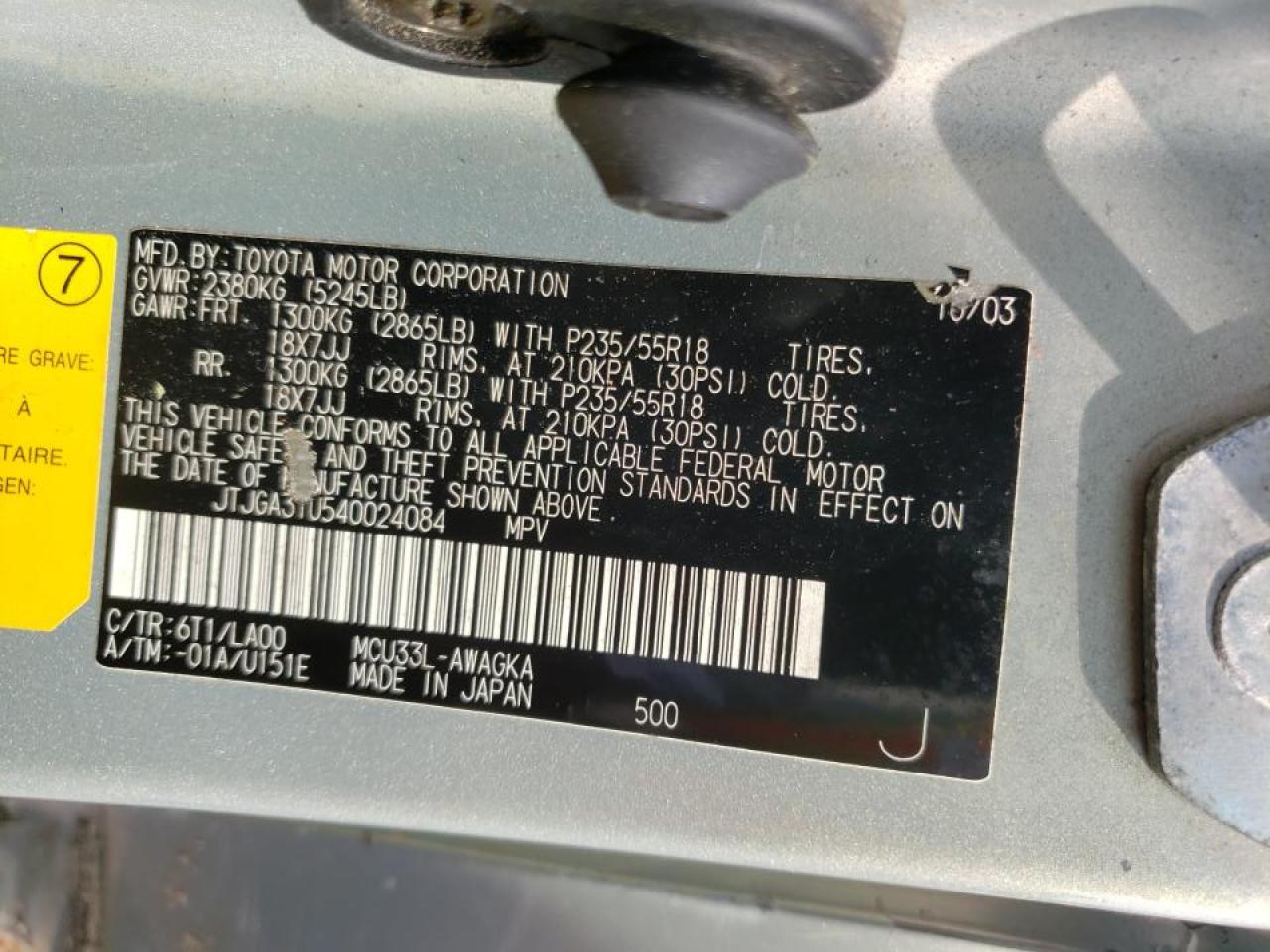 Photo 10 from auction – 2004 LEXUS RX 330 with VIN JTJGA31U540024084