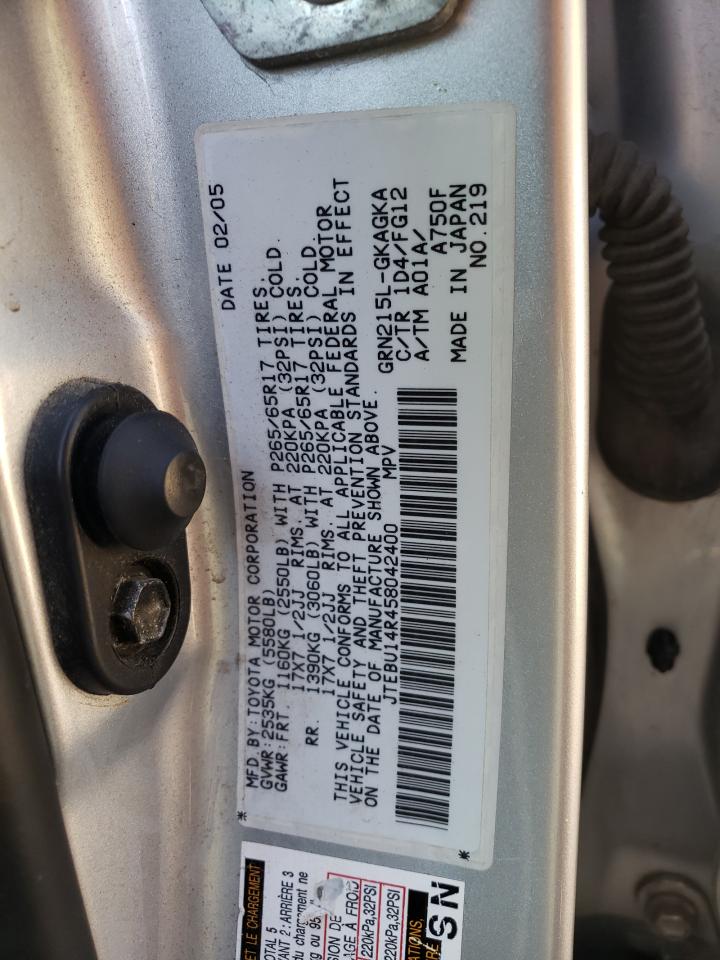 Photo 10 from auction – 2005 TOYOTA 4RUNNER SR with VIN JTEBU14R458042400