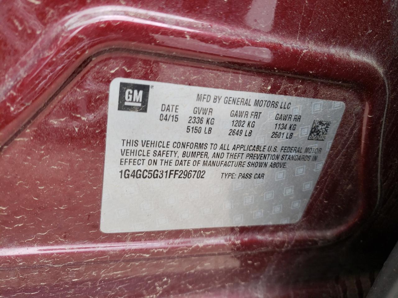 Photo 10 from auction – 2015 BUICK LACROSSE with VIN 1G4GC5G31FF296702