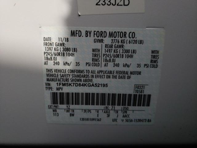 Photo 10 from auction – 2019 FORD EXPLORER X with VIN 1FM5K7D84KGA52195