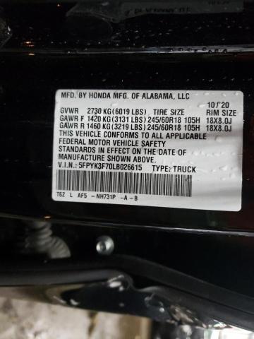Photo 10 from auction – 2020 HONDA RIDGELINE with VIN 5FPYK3F70LB026615