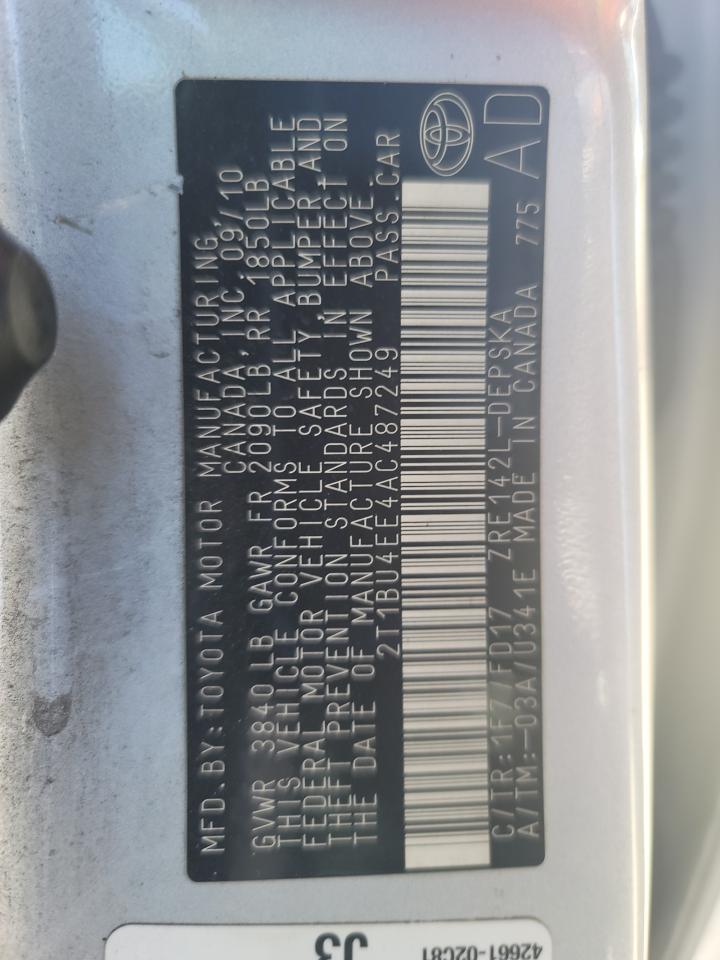 Photo 10 from auction – 2010 TOYOTA COROLLA BA with VIN 2T1BU4EE4AC487249