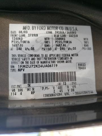 Photo 10 from auction – 2004 FORD EXPLORER X with VIN 1FMZU72K24UA06119