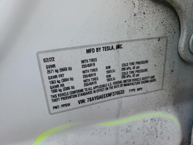 Photo 10 from auction – 2022 TESLA MODEL Y with VIN 7SAYGAEEXNF376533