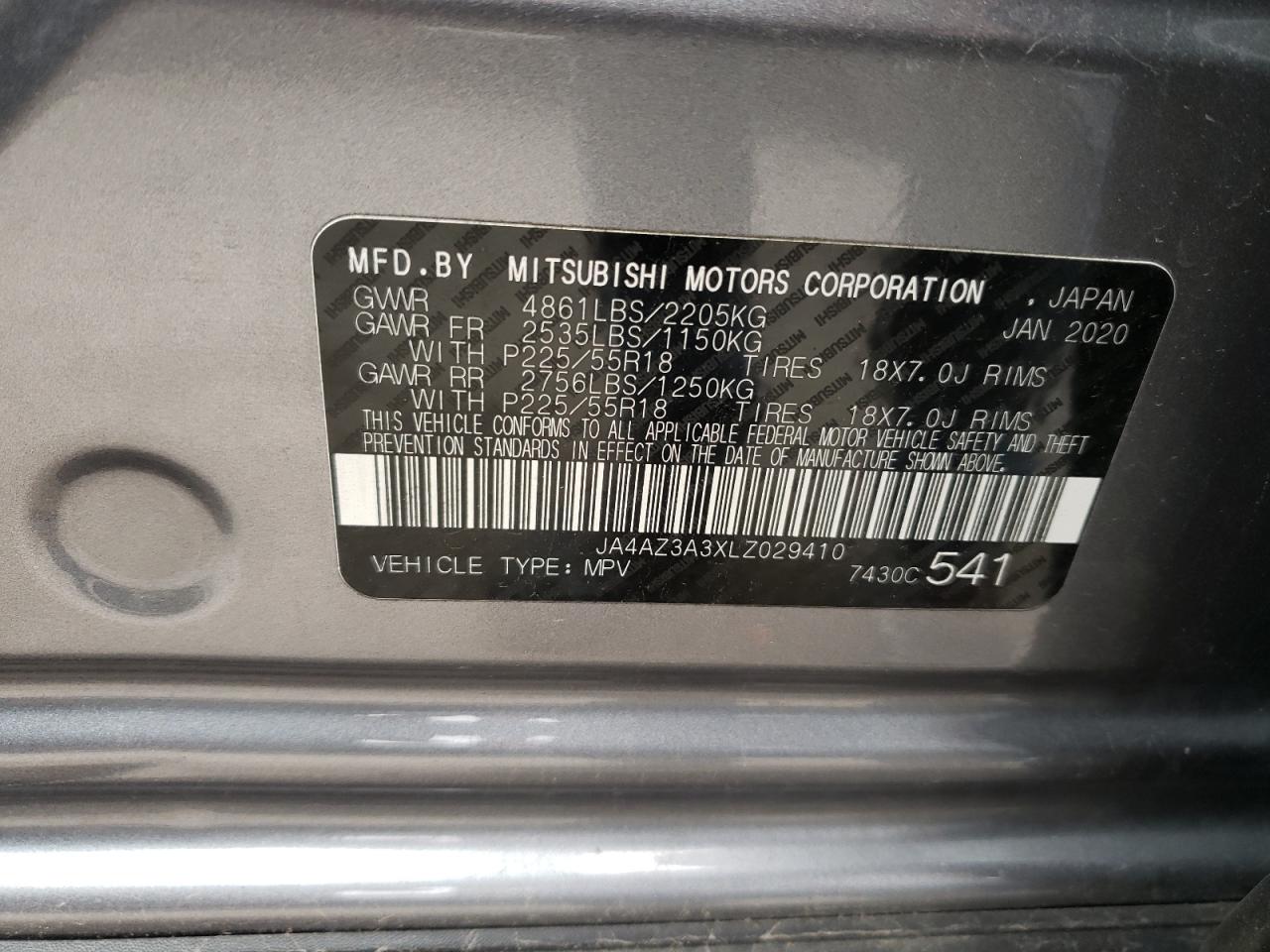 Photo 11 from auction – 2020 MITSUBISHI OUTLANDER with VIN JA4AZ3A3XLZ029410