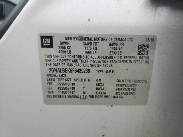 Photo 10 from auction – 2015 CHEVROLET EQUINOX LT with VIN 2GNALBEK5F6439266