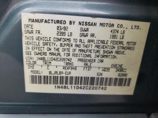 Photo 10 from auction – 2002 NISSAN ALTIMA SE with VIN 1N4BL11D42C220742