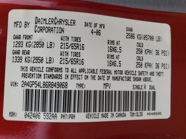 Photo 10 from auction – 2006 CHRYSLER TOWN & COU with VIN 2A4GP54L86R849068