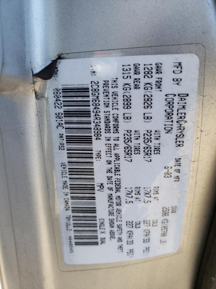 Photo 10 from auction – 2004 CHRYSLER PACIFICA with VIN 2C8GM68494R348984