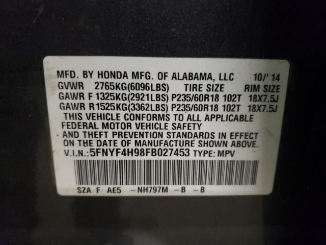 Photo 10 from auction – 2015 HONDA PILOT TOUR with VIN 5FNYF4H98FB027453