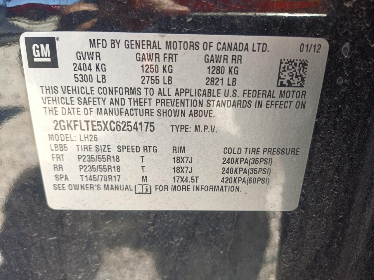 Photo 10 from auction – 2012 GMC TERRAIN SL with VIN 2GKFLTE5XC6254175