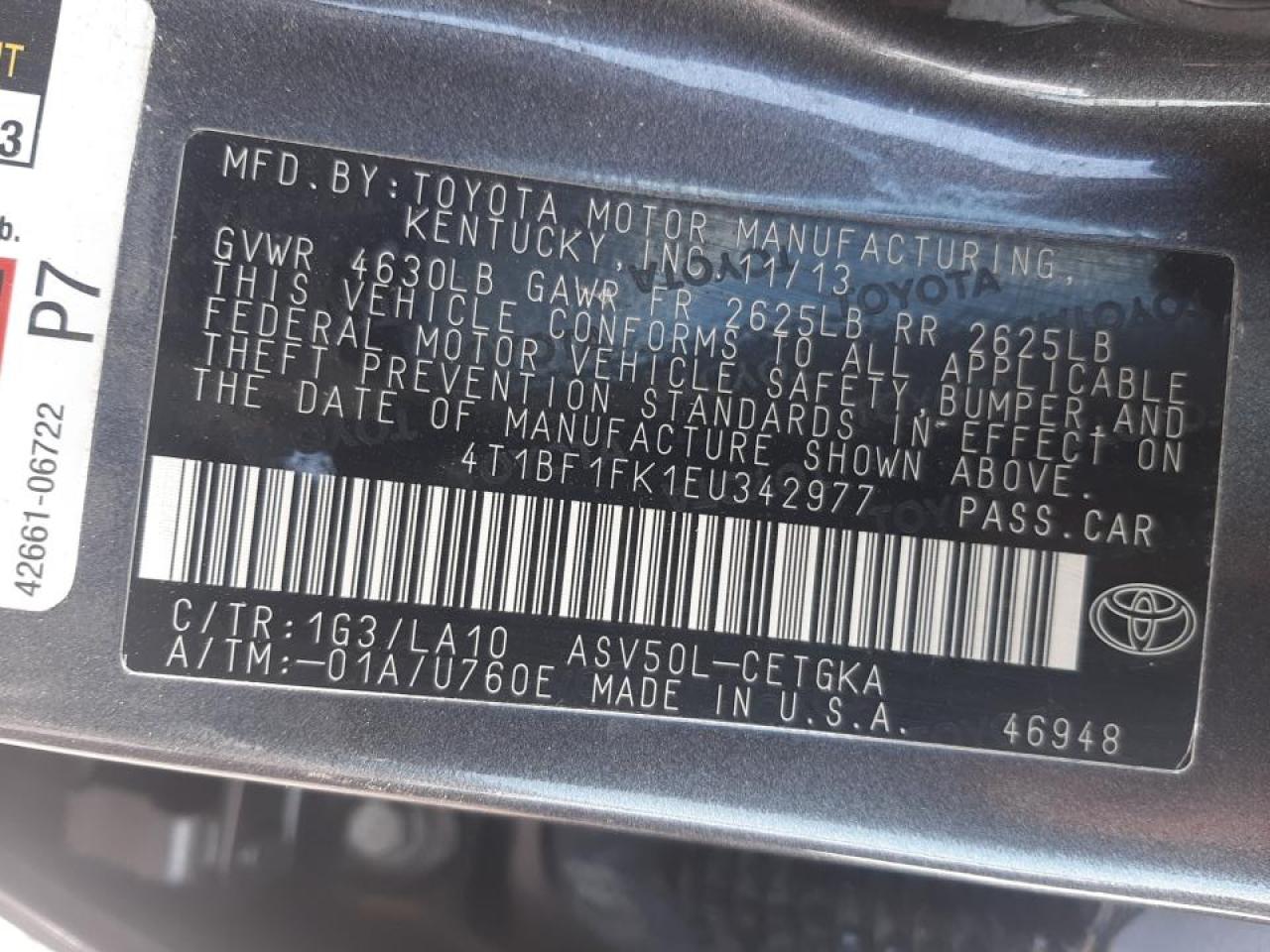 Photo 10 from auction – 2014 TOYOTA CAMRY L with VIN 4T1BF1FK1EU342977