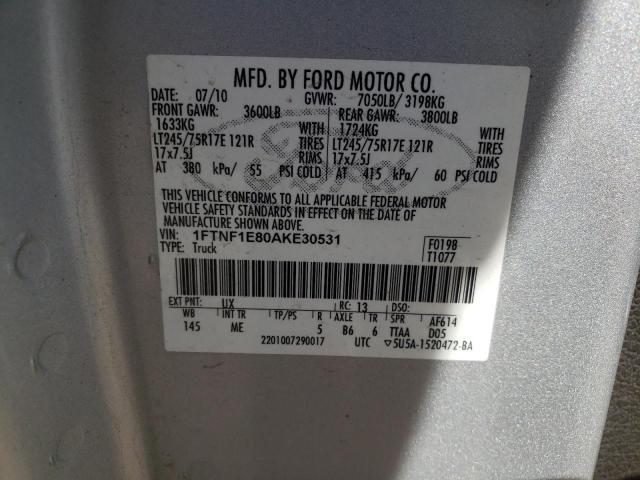 FORD F150 2010 with VIN 1FTNF1E80AKE30531 - Photo from auction