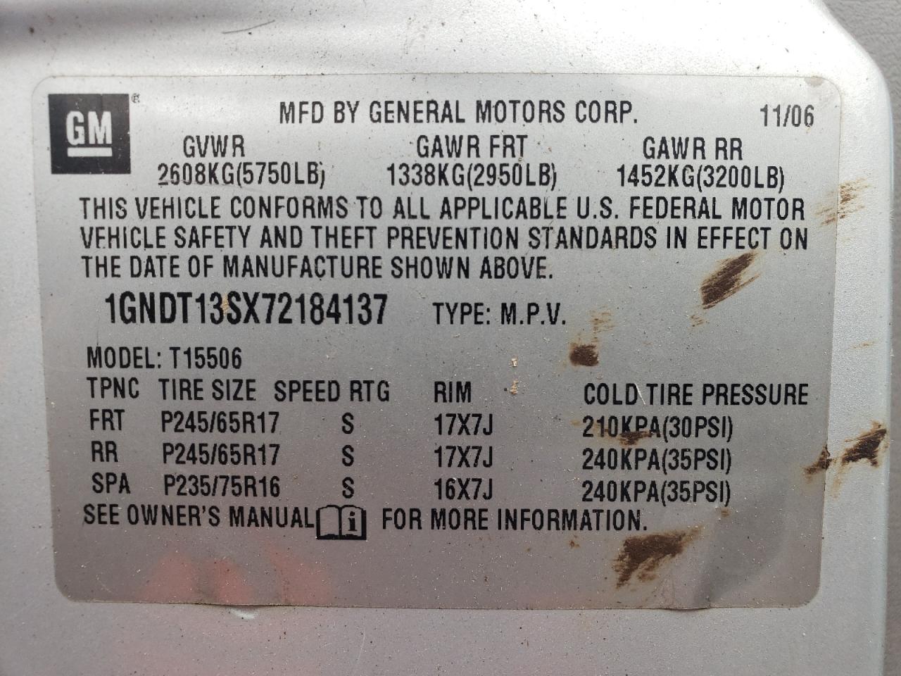 Photo 10 from auction – 2007 CHEVROLET TRAILBLAZE with VIN 1GNDT13SX72184137