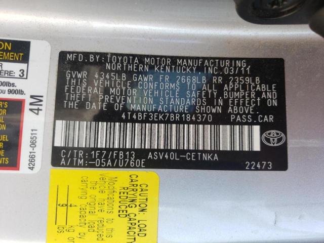 Photo 10 from auction – 2011 TOYOTA CAMRY BASE with VIN 4T4BF3EK7BR184370