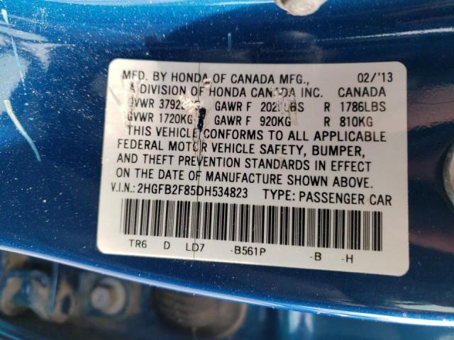Photo 10 from auction – 2013 HONDA CIVIC EX with VIN 2HGFB2F85DH534823