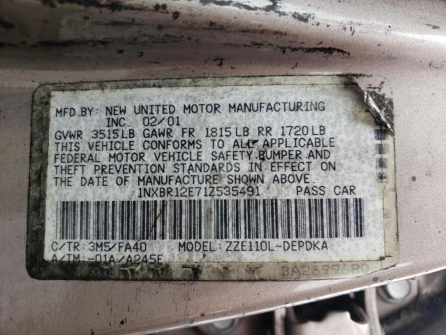 Photo 10 from auction – 2001 TOYOTA COROLLA with VIN 1NXBR12E71Z535491