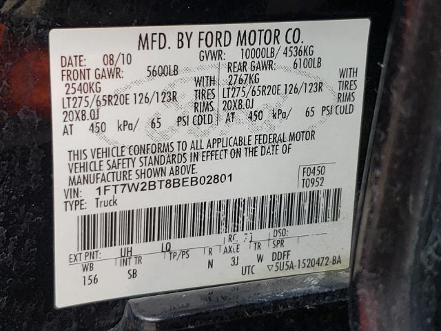Photo 10 from auction – 2011 FORD F250 SUPER with VIN 1FT7W2BT8BEB02801